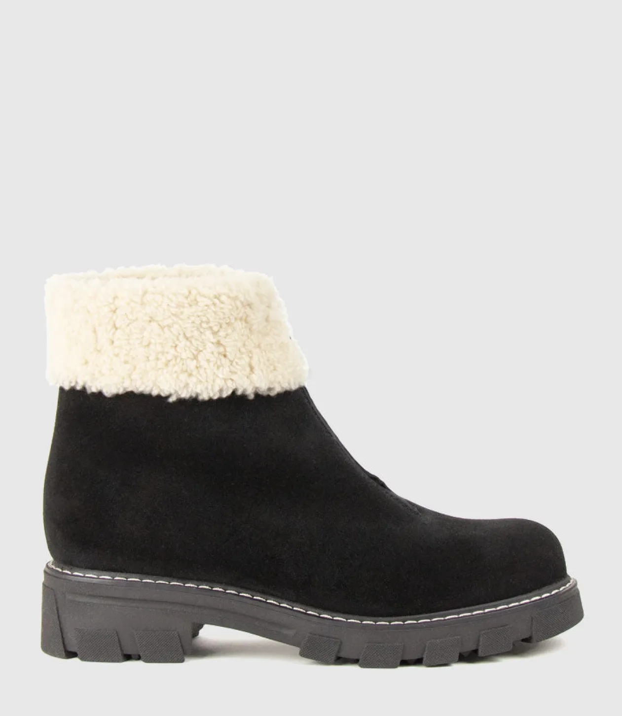 Abban Front Zip Boot With Shearling In Black Suede