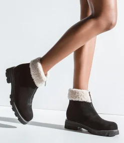 Abban Front Zip Boot With Shearling In Black Suede