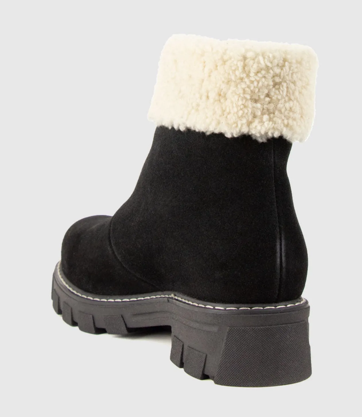Abban Front Zip Boot With Shearling In Black Suede