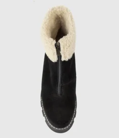 Abban Front Zip Boot With Shearling In Black Suede
