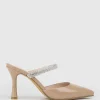 Alexa85 Closed Toe Slide With Diamante Band In Nude Patent