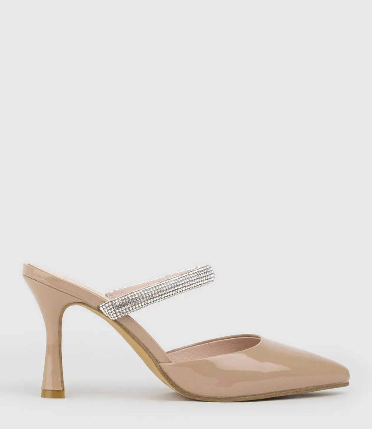 Alexa85 Closed Toe Slide With Diamante Band In Nude Patent