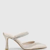 Alexa85 Closed Toe Slide With Diamante Band In Champagne Satin
