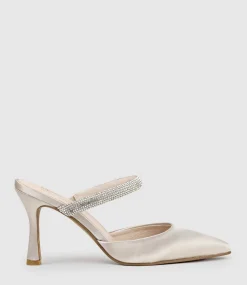 Alexa85 Closed Toe Slide With Diamante Band In Champagne Satin