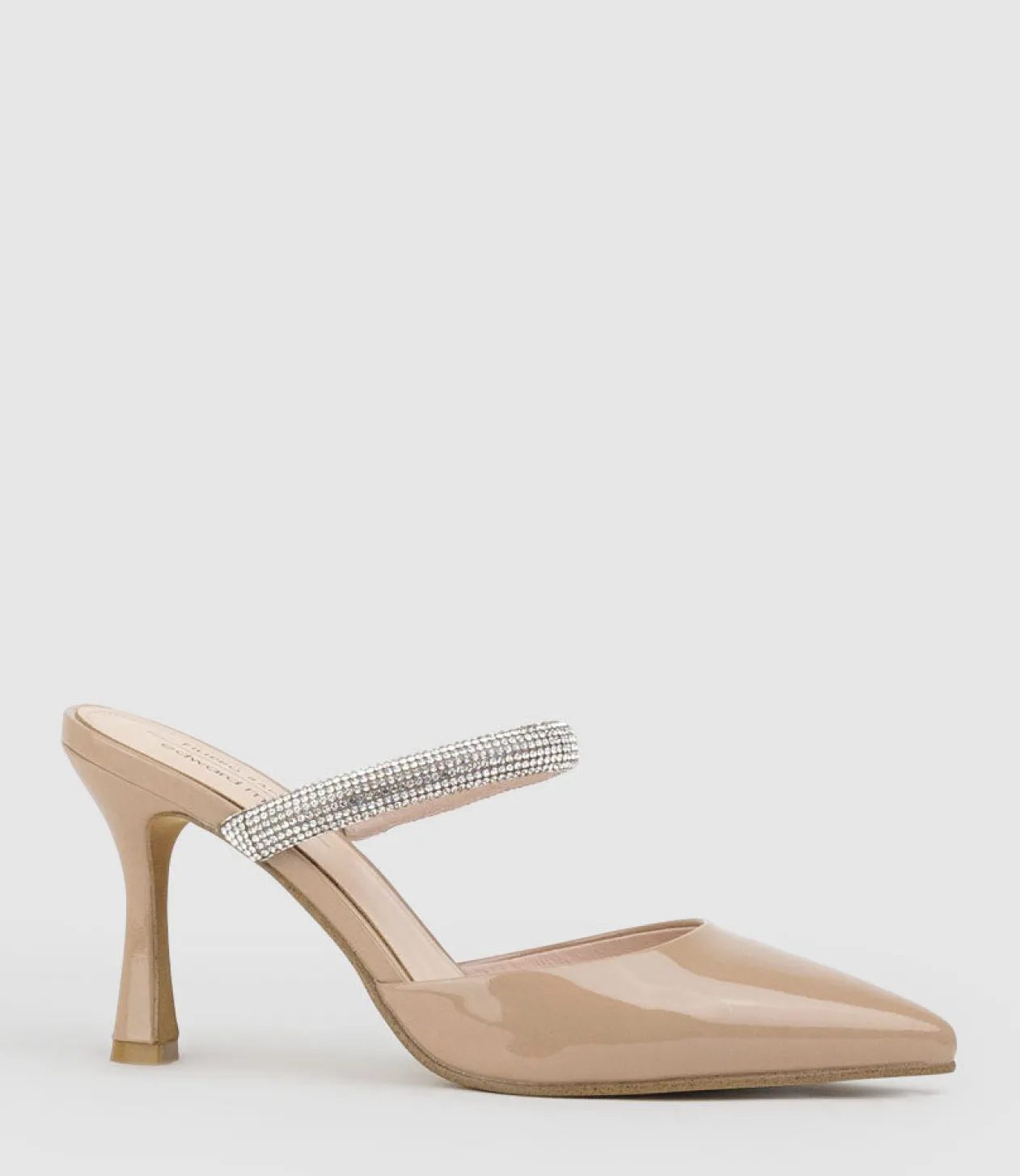 Alexa85 Closed Toe Slide With Diamante Band In Nude Patent