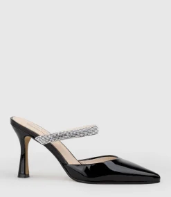 Alexa85 Closed Toe Slide With Diamante Band In Black Patent