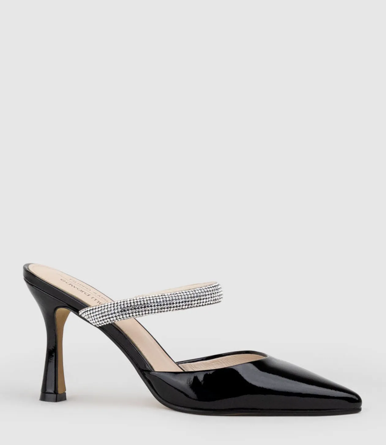 Alexa85 Closed Toe Slide With Diamante Band In Black Patent