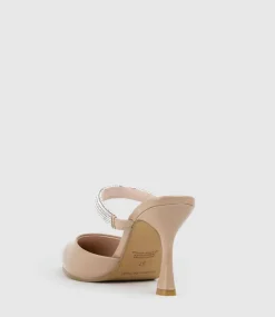 Alexa85 Closed Toe Slide With Diamante Band In Nude Patent