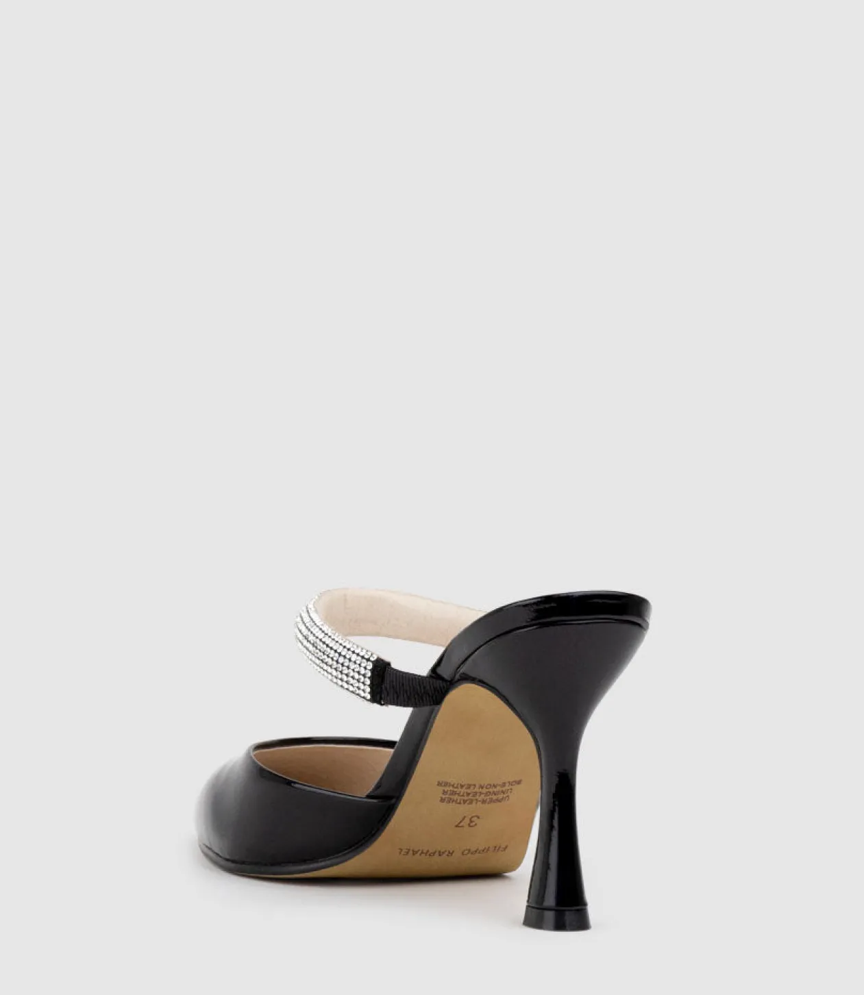 Alexa85 Closed Toe Slide With Diamante Band In Black Patent