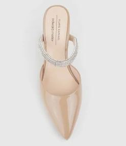 Alexa85 Closed Toe Slide With Diamante Band In Nude Patent