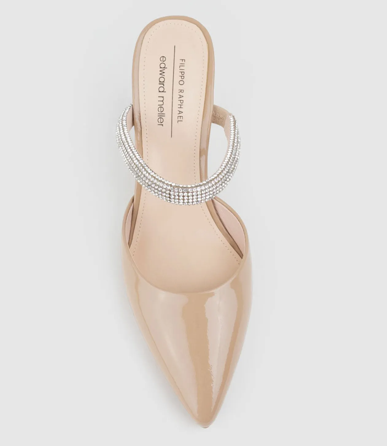 Alexa85 Closed Toe Slide With Diamante Band In Nude Patent