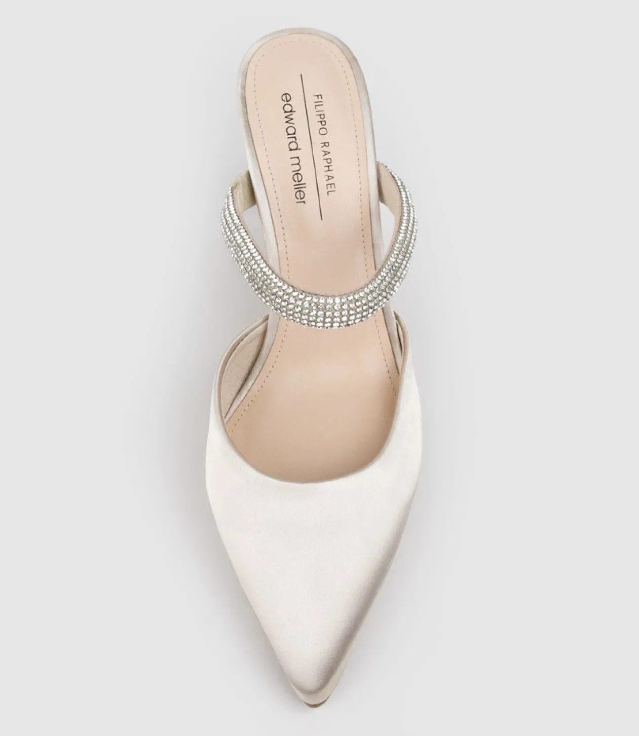Alexa85 Closed Toe Slide With Diamante Band In Champagne Satin