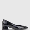 Andrea40 Pointed Block Heel Pump In Black Croc