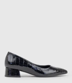 Andrea40 Pointed Block Heel Pump In Black Croc