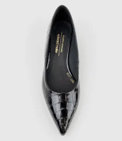 Andrea40 Pointed Block Heel Pump In Black Croc