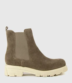 Ashley Chelsea Boot On Lug Sole In Stone Suede