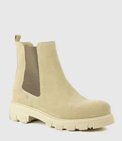 Ashley Chelsea Boot On Lug Sole In Sand Suede