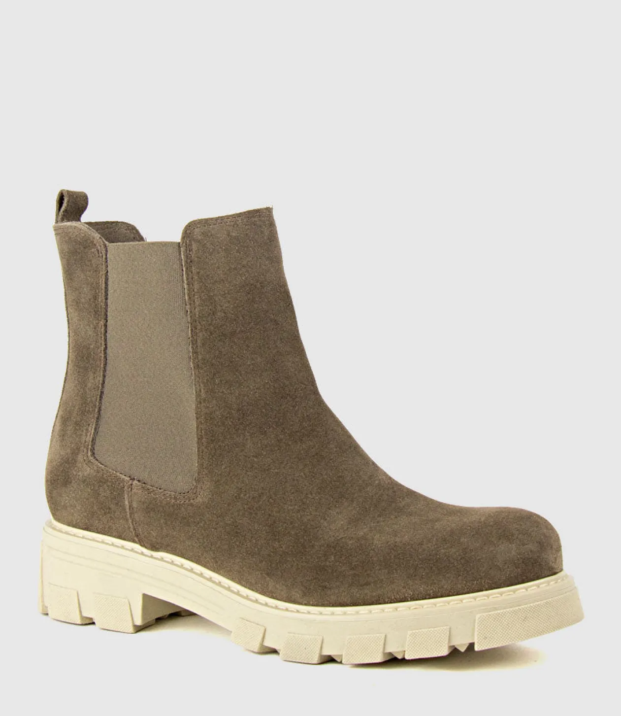 Ashley Chelsea Boot On Lug Sole In Stone Suede