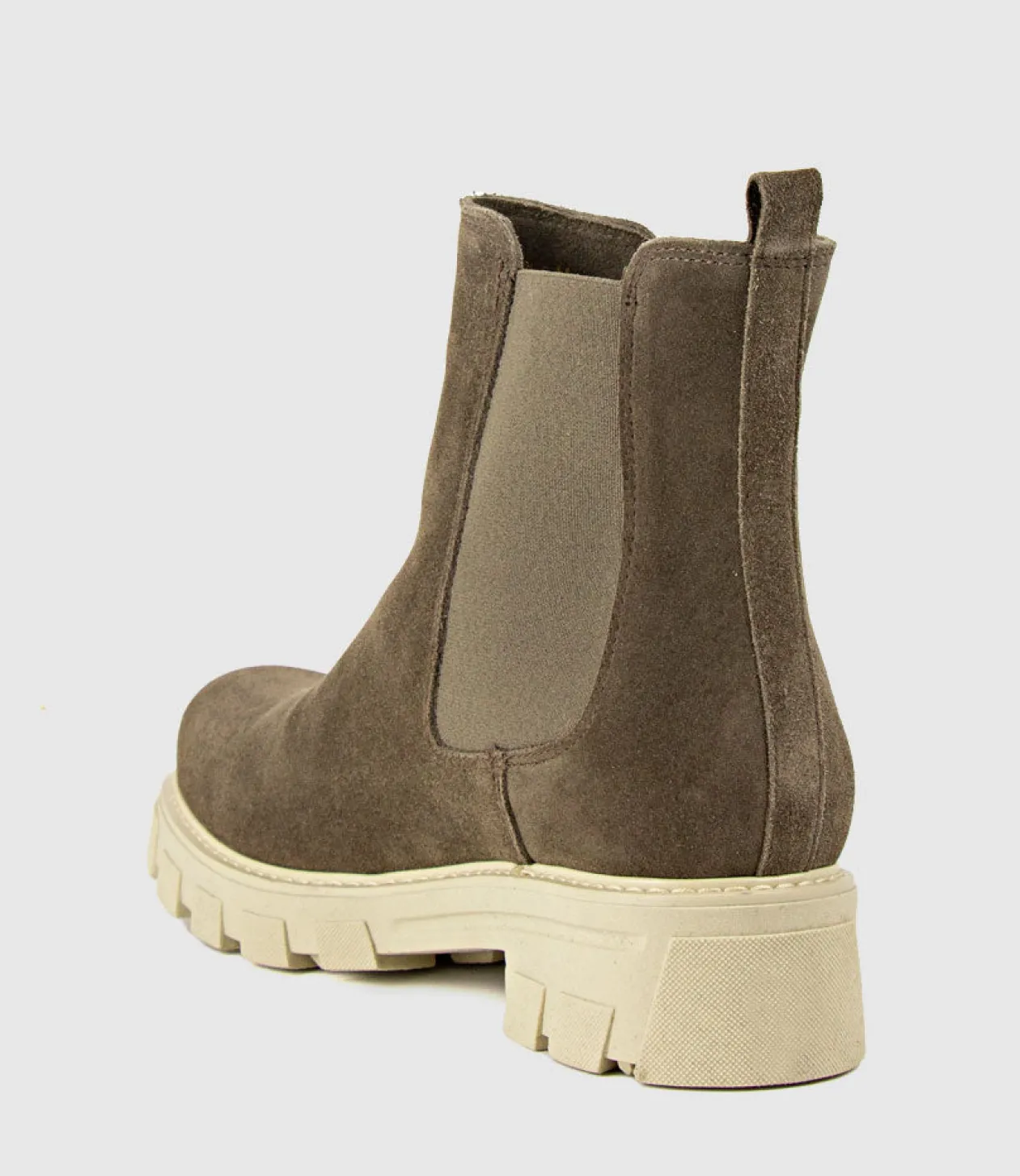 Ashley Chelsea Boot On Lug Sole In Stone Suede