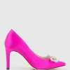 Astiria90 Pump With Crystal Bow In Hot Pink Satin