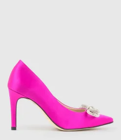 Astiria90 Pump With Crystal Bow In Hot Pink Satin