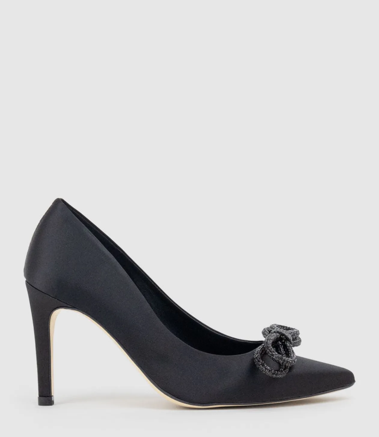 Astiria90 Pump With Crystal Bow In Black Satin