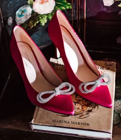 Astiria90 Pump With Crystal Bow In Hot Pink Satin