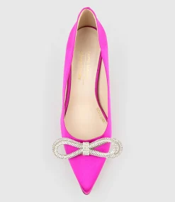 Astiria90 Pump With Crystal Bow In Hot Pink Satin
