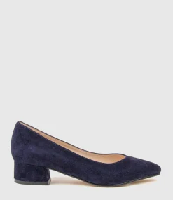 Audrey35 Low Block Heel Pump In Navy Suede
