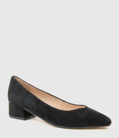 Audrey35 Low Block Heel Pump In Black Suede