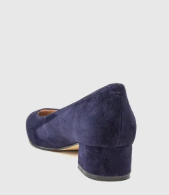 Audrey35 Low Block Heel Pump In Navy Suede