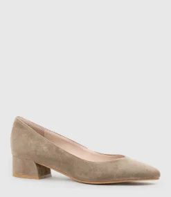 Audrey35 Low Block Heel Pump In Latte Suede