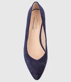 Audrey35 Low Block Heel Pump In Navy Suede