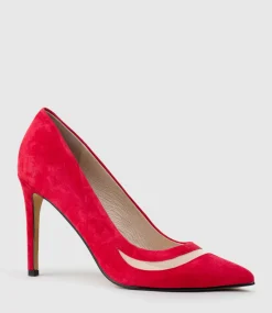 Avery100 Pump With Mesh Detail In Red Suede