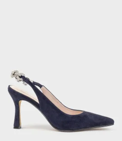 Azalia85 Slingback Pump With Diamond Band In Navy Suede