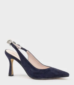 Azalia85 Slingback Pump With Diamond Band In Navy Suede