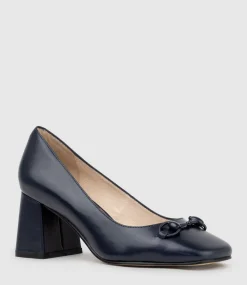 Blythe65 Square Toe Pump With Hardware In Navy Baby Calf