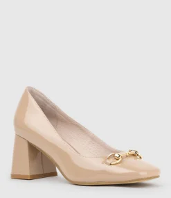 Blythe65 Square Toe Pump With Hardware In Nude Patent