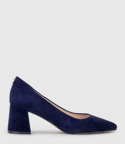Brooke65 Pointed Block Heel Pump In Navy Suede
