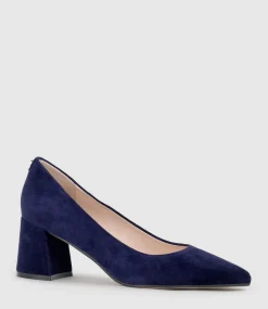 Brooke65 Pointed Block Heel Pump In Navy Suede
