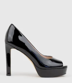 Cadie110 Open Toe Platform Pump In Black Patent
