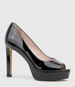 Cadie110 Open Toe Platform Pump In Black Patent
