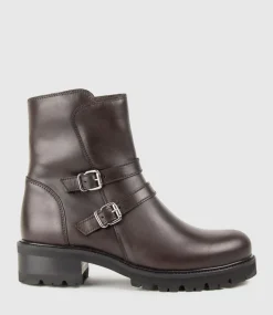 Carly Double Buckle Biker Boot In Espresso