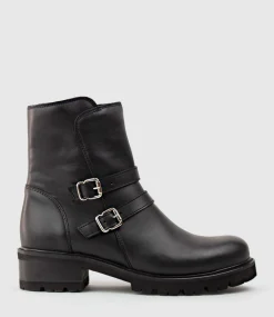 Carly Double Buckle Biker Boot In Black