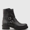 Carly Double Buckle Biker Boot In Black