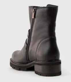 Carly Double Buckle Biker Boot In Black