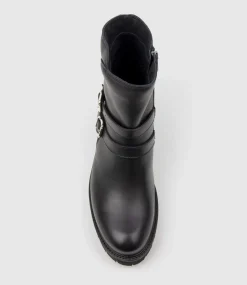 Carly Double Buckle Biker Boot In Black