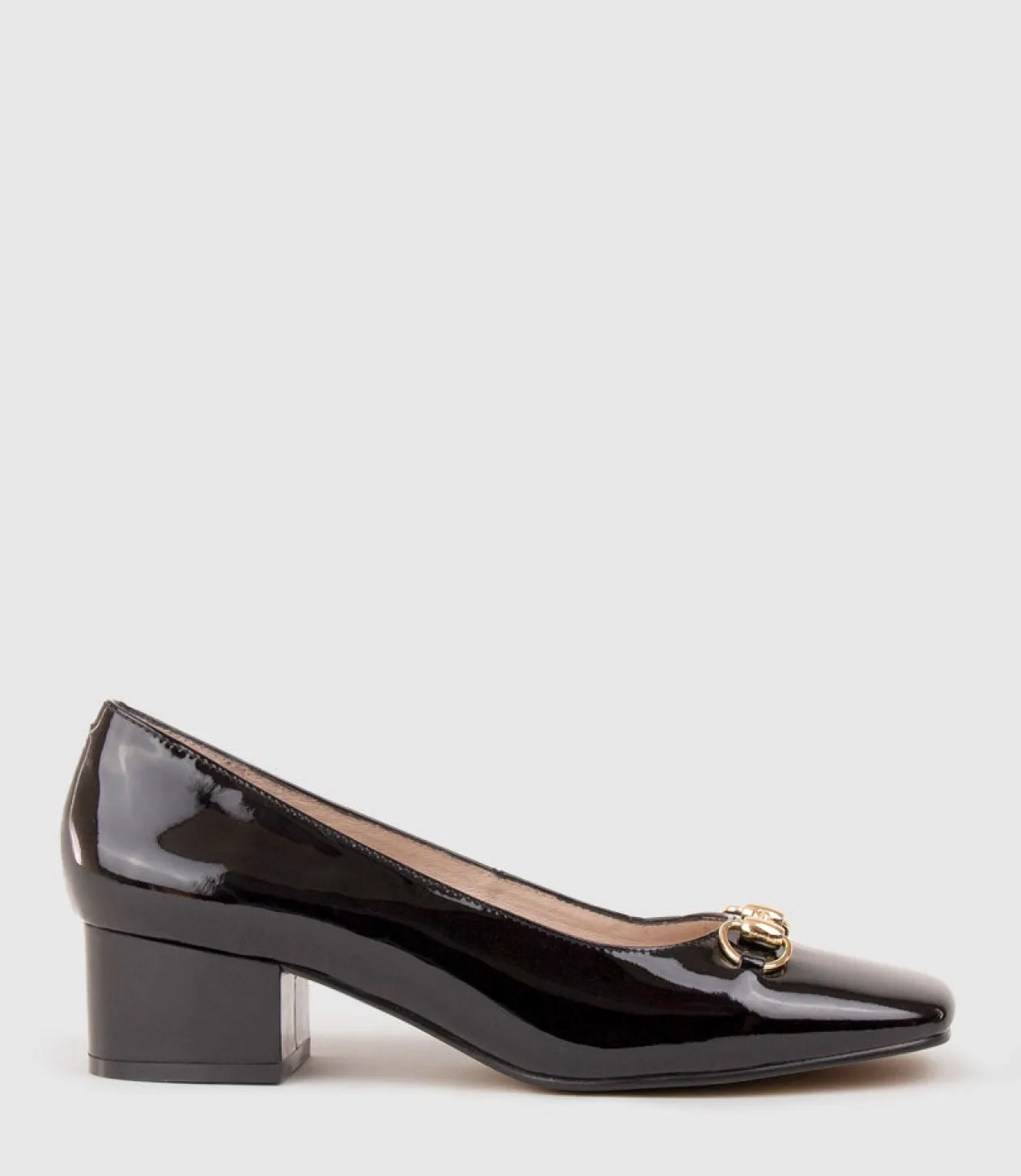 Christine45 Block Heel Pump With Hardware In Black Patent