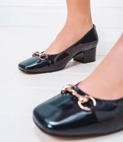 Christine45 Block Heel Pump With Hardware In Navy Patent