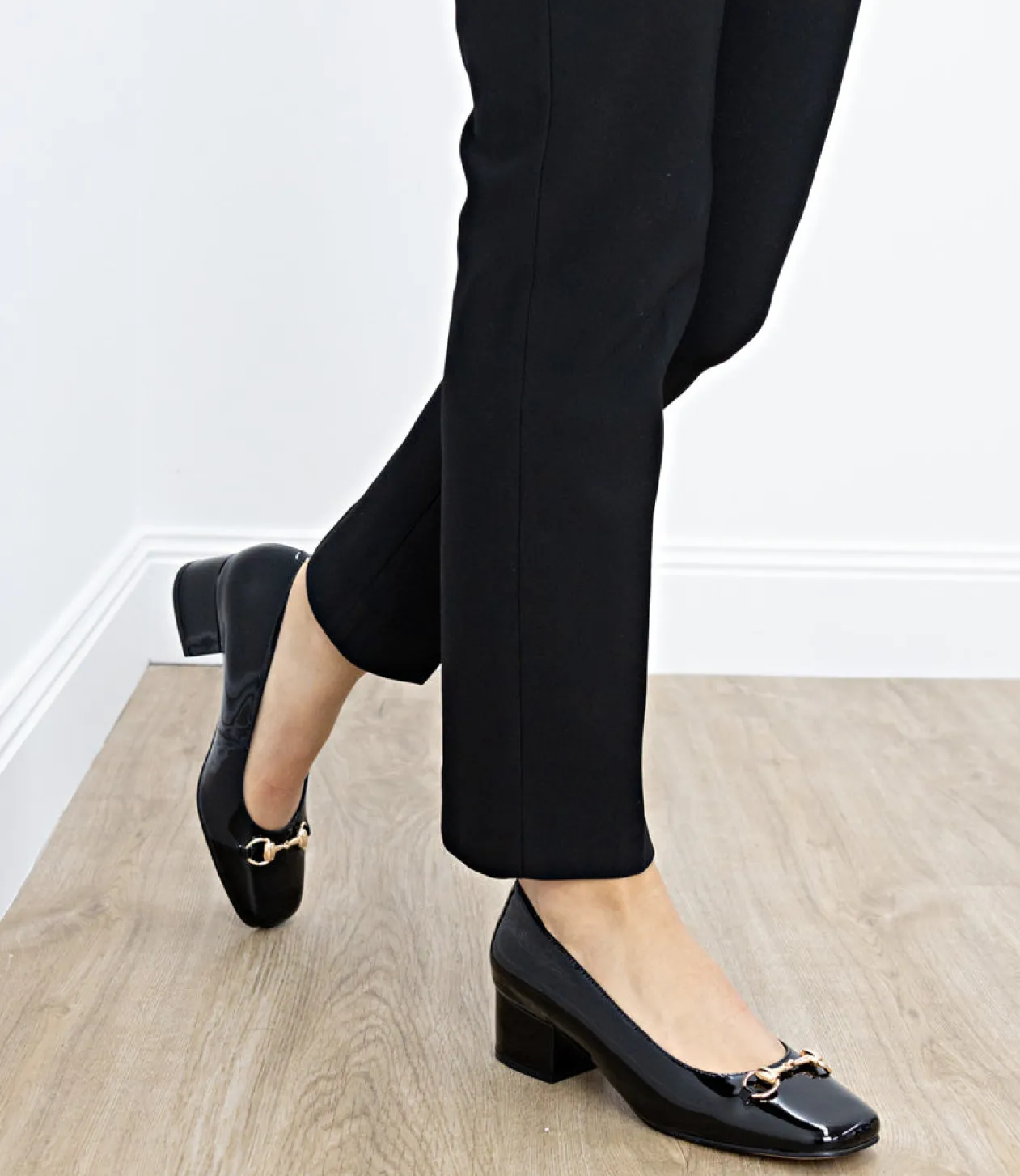 Christine45 Block Heel Pump With Hardware In Black Patent